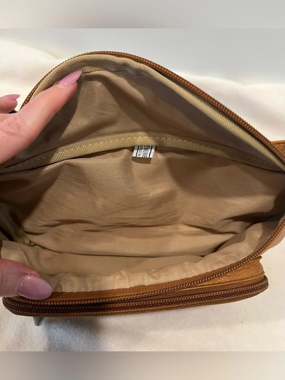 Jorceo Tan Genuine Leather Belt Bag with Multiple Zip Pockets